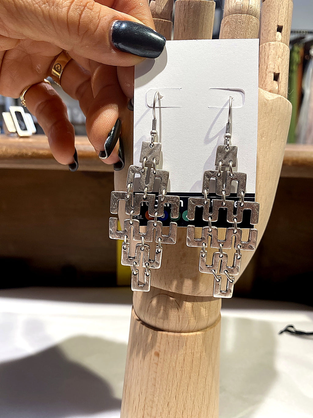 Silver Geometric Chandelier Earrings