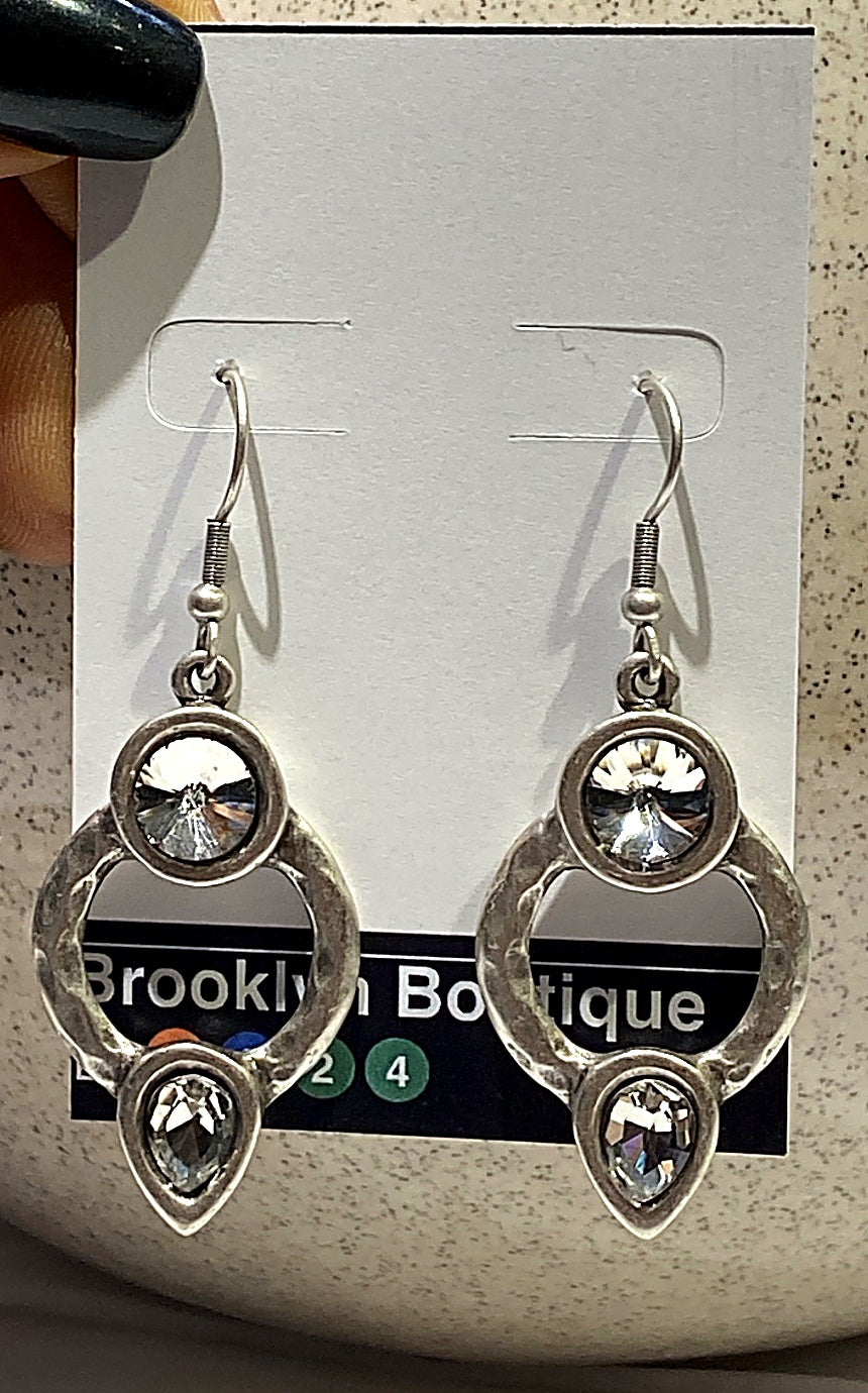 Silver Crystal Hoop Drop Earrings