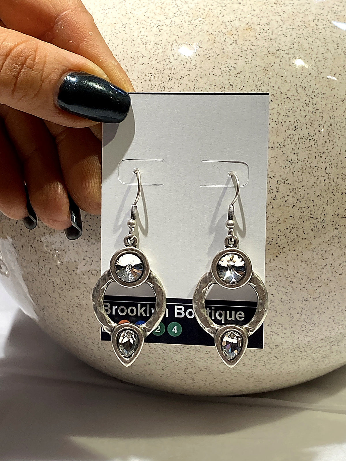 Silver Crystal Hoop Drop Earrings
