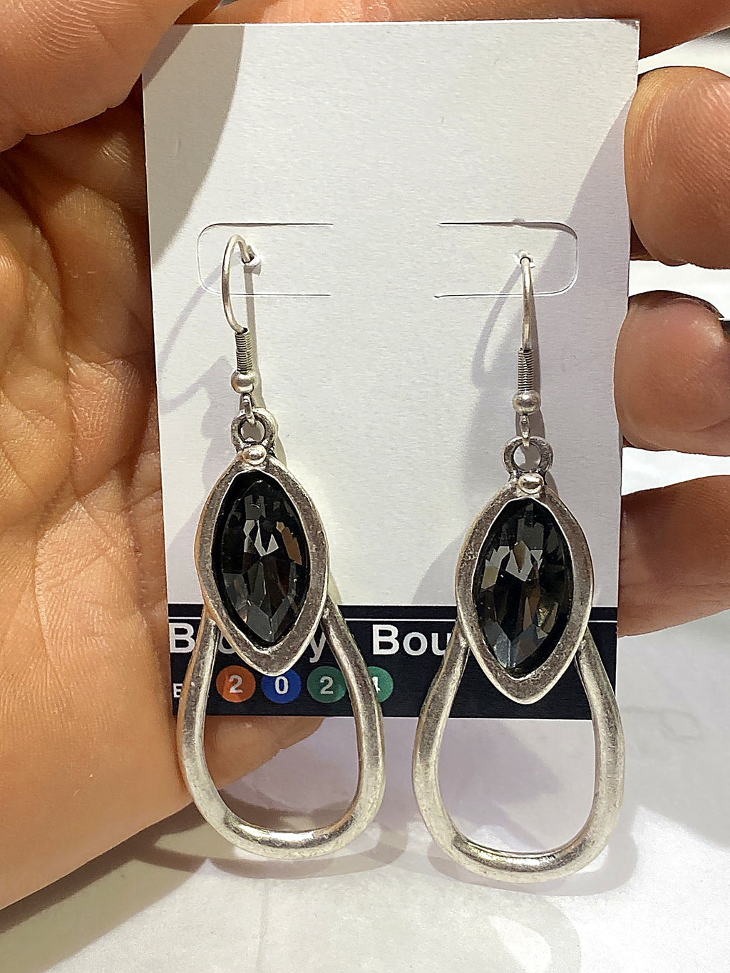 Silver Smoky Crystal Teardrop Earrings