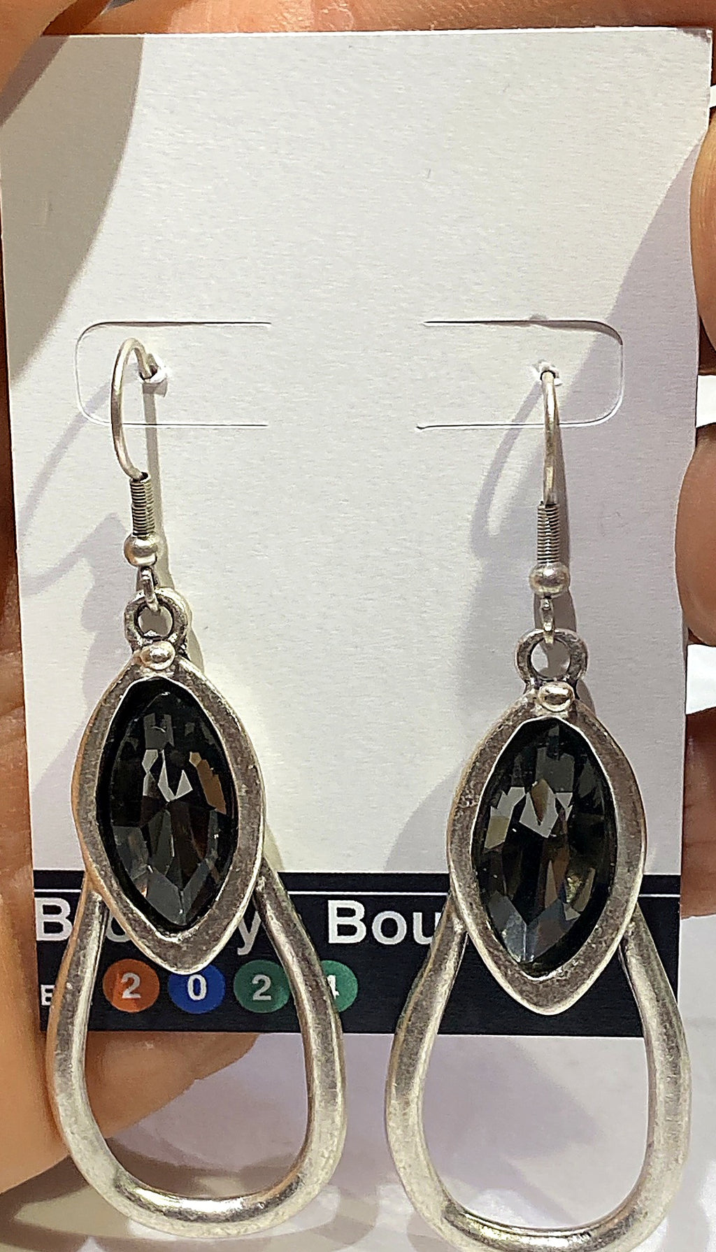 Silver Smoky Crystal Teardrop Earrings