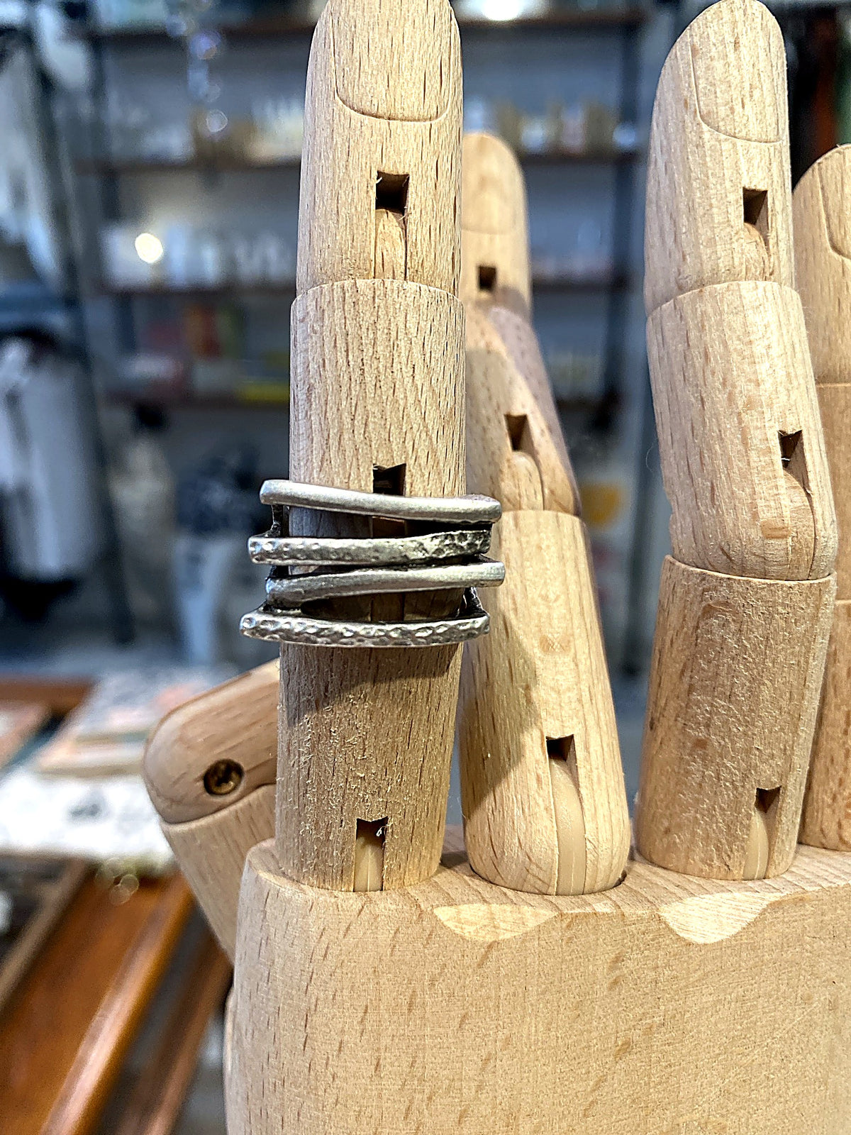 Silver Stacked Textured Band Adjustable Ring