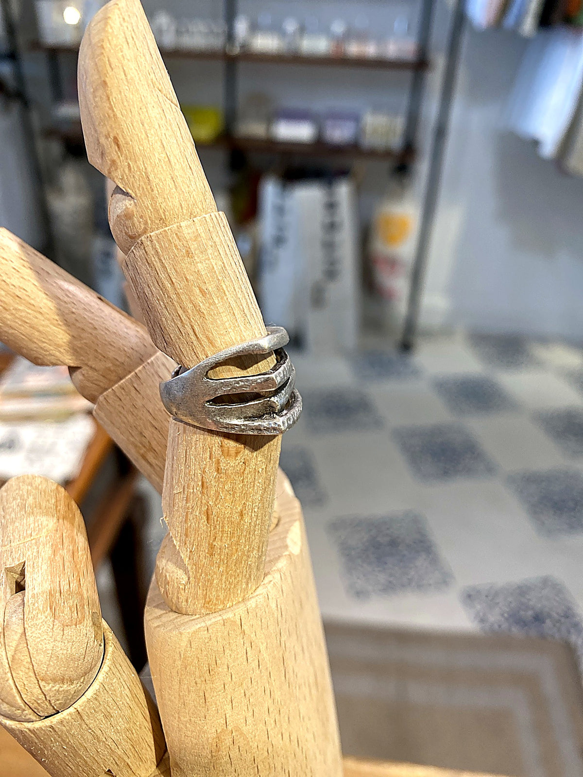 Silver Stacked Textured Band Adjustable Ring