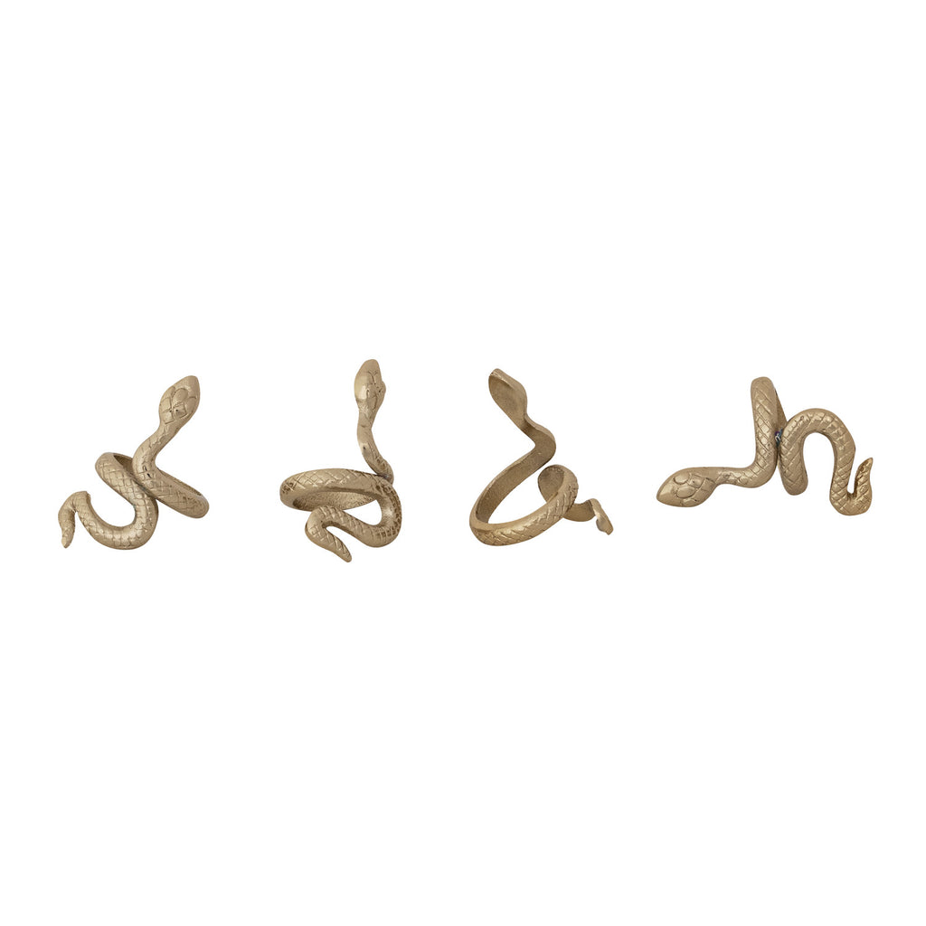 Snake Shaped Napkin Rings, Gold Finish, Set of 4