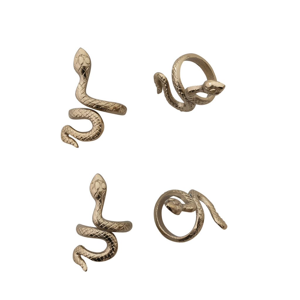 Snake Shaped Napkin Rings, Gold Finish, Set of 4