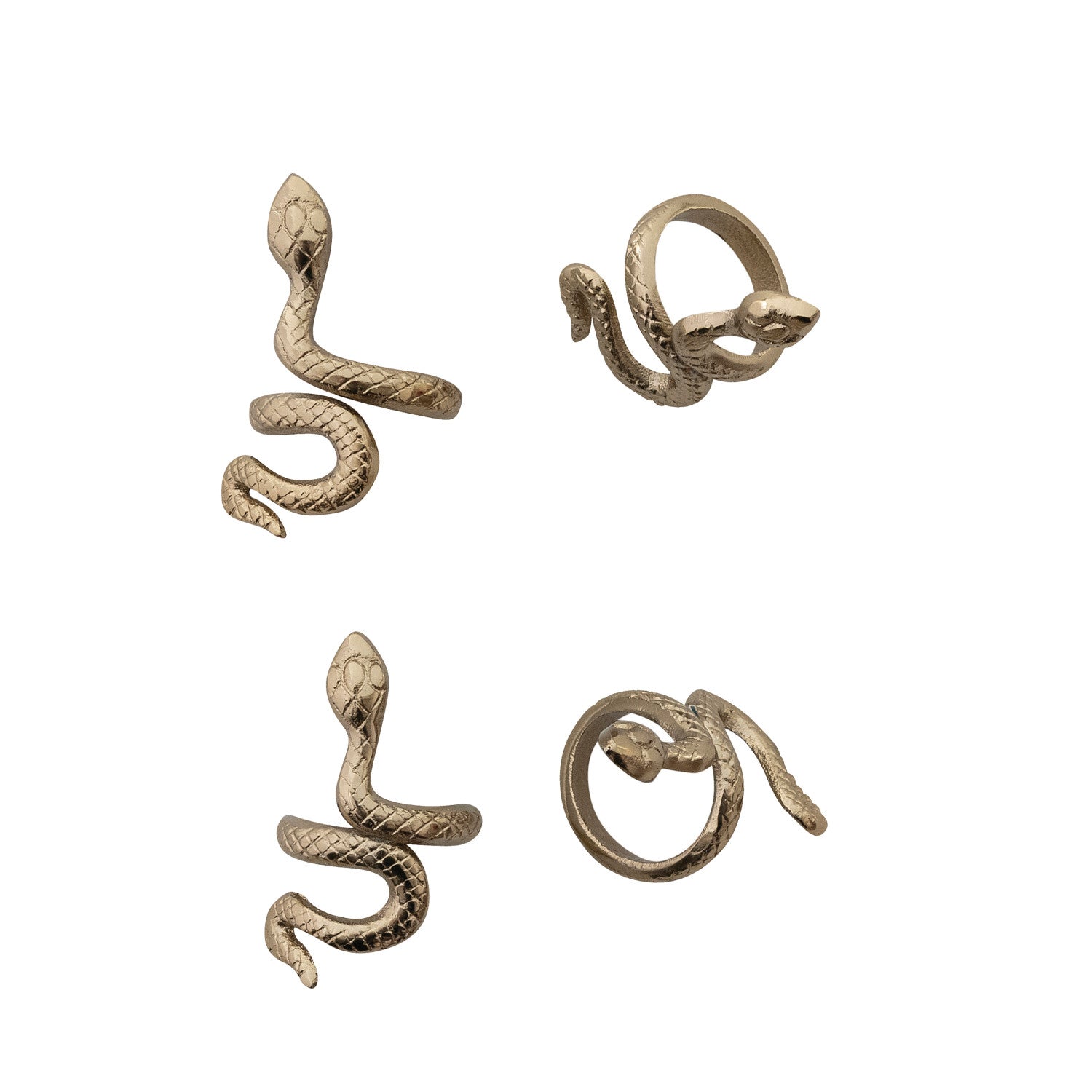 Snake Shaped Napkin Rings, Gold Finish, Set of 4